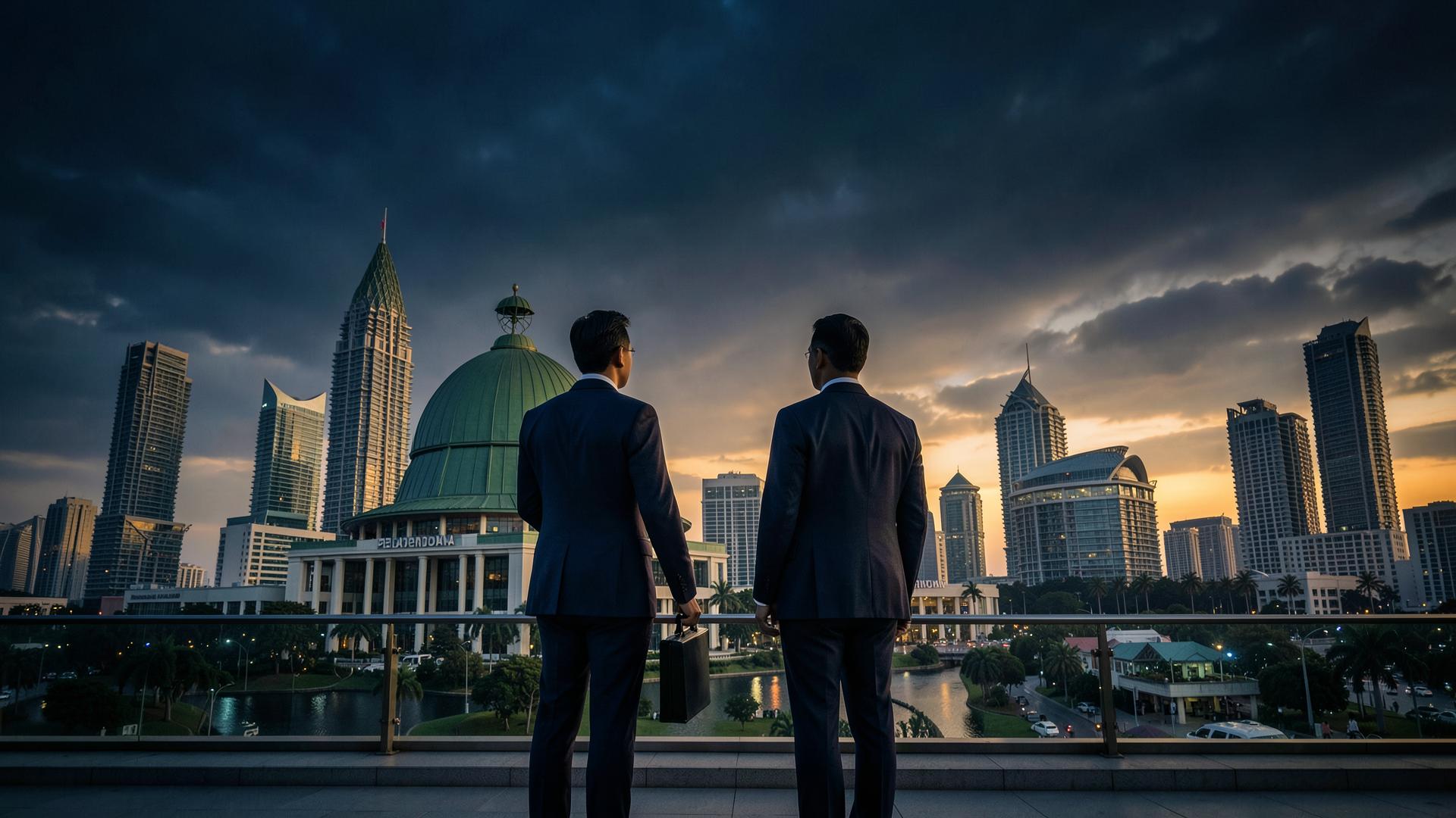 Dua usahawan memandang bangunan kerajaan di Putrajaya